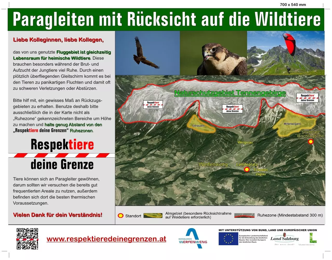 Respetiere deine Grenze Tafel für Paragleiter und Drachenflieger in Werfenweng